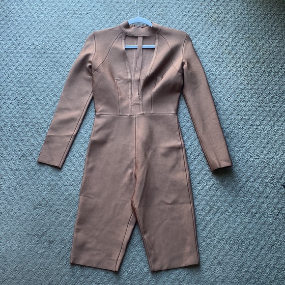 House Of CB, 'Comelle' Brown Bandage Knee Length Jumpsuit, Size L - Picture 5 of 9